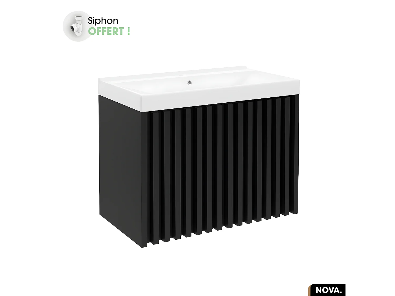 Ensemble meuble sous vasque avec vasque à encastrer - Siphon OFFERT | NOVA | Noir | 80 x 56 x 45 cm