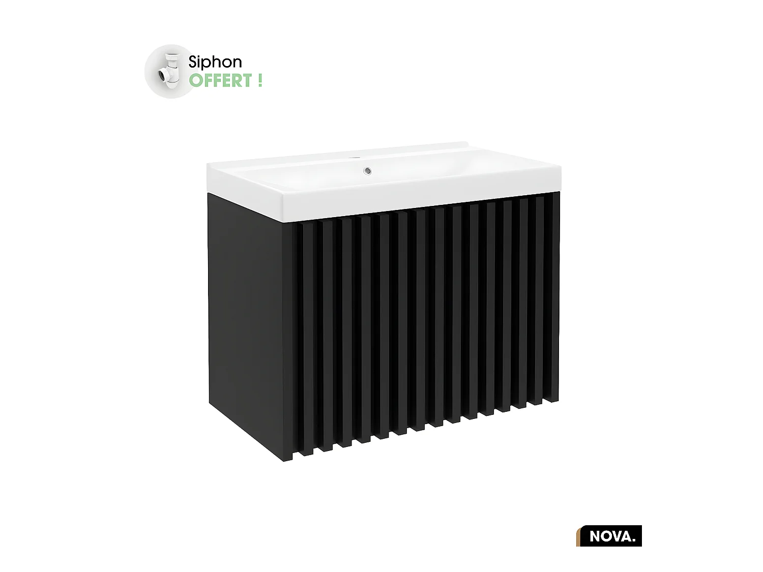Ensemble meuble sous vasque avec vasque à encastrer - Siphon OFFERT | NOVA | Noir | 80 x 56 x 45 cm