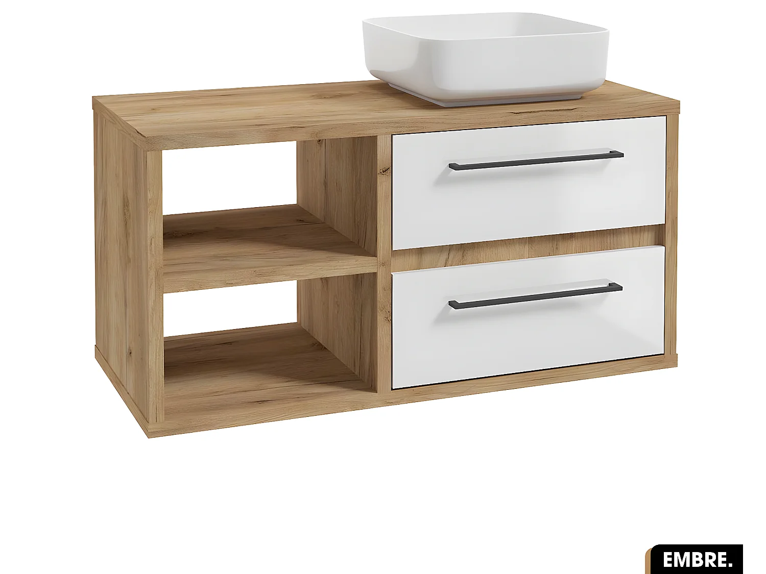 Ensemble meuble sous vasque avec vasque à poser - Siphon OFFERT | EMBRE | Blanc | 100 x 50 x 45 cm