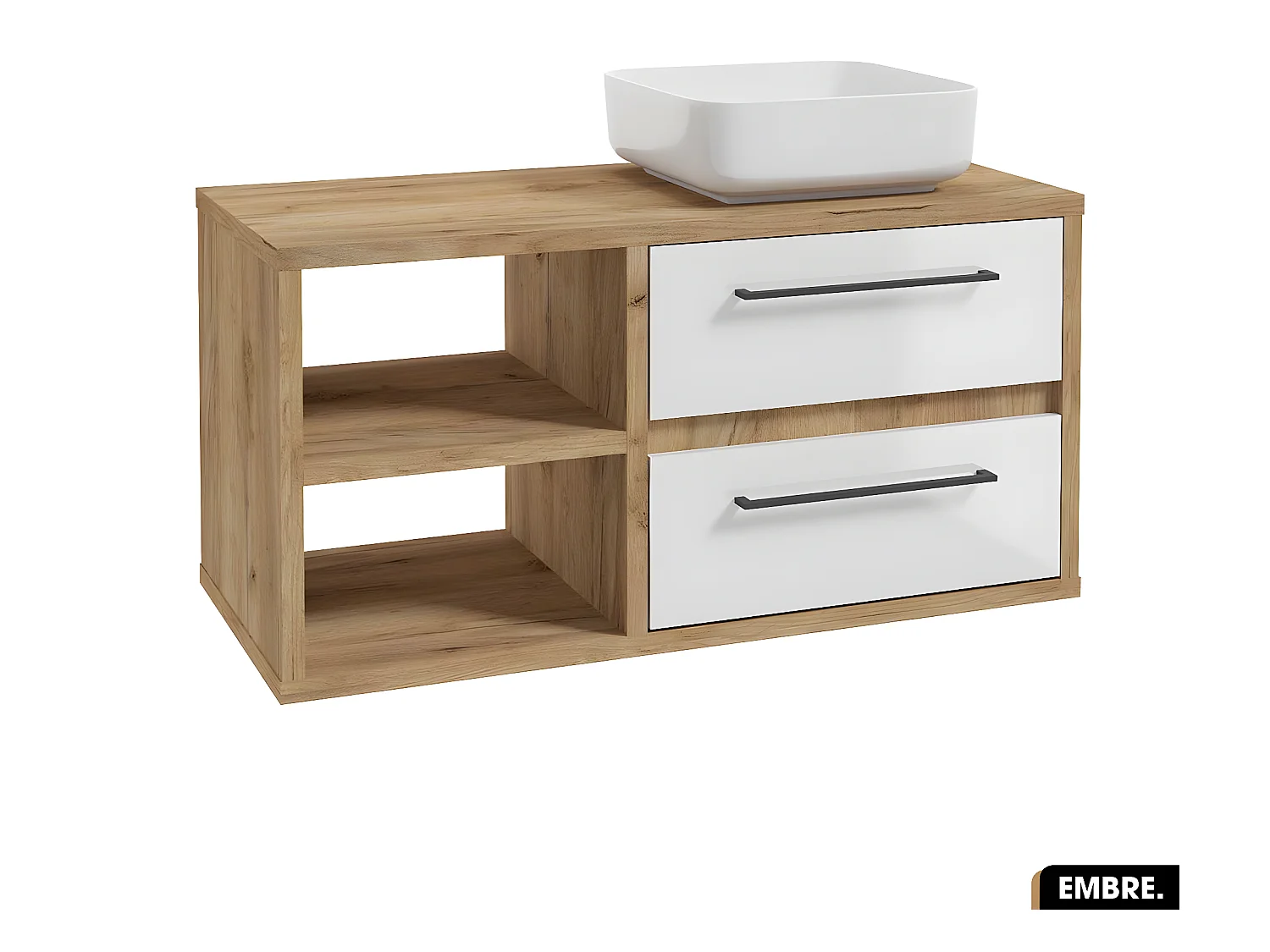 Ensemble meuble sous vasque avec vasque à poser - Siphon OFFERT | EMBRE | Blanc | 100 x 50 x 45 cm