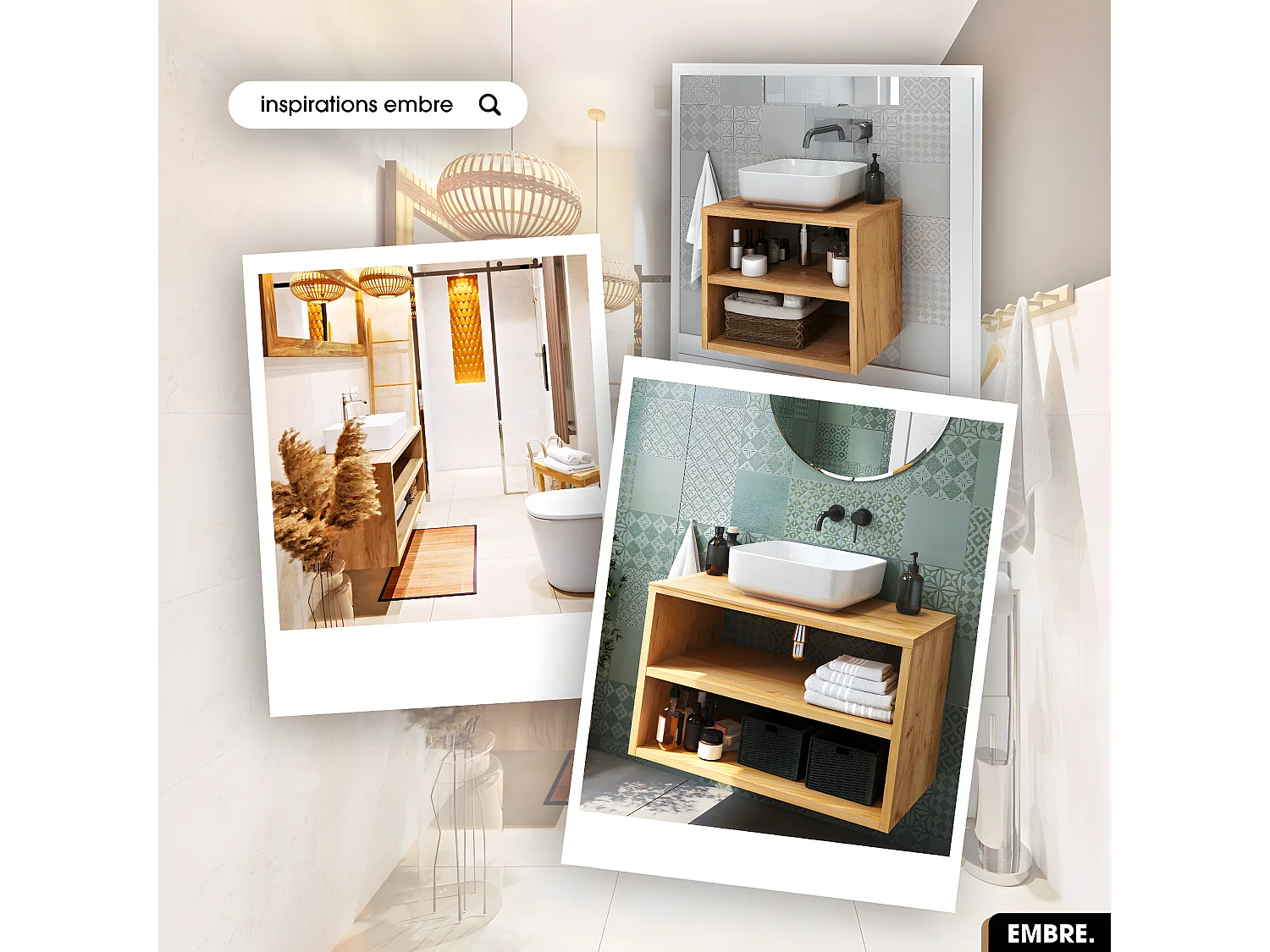 Ensemble meuble sous vasque avec vasque à poser - Siphon OFFERT | EMBRE | Blanc | 100 x 50 x 45 cm