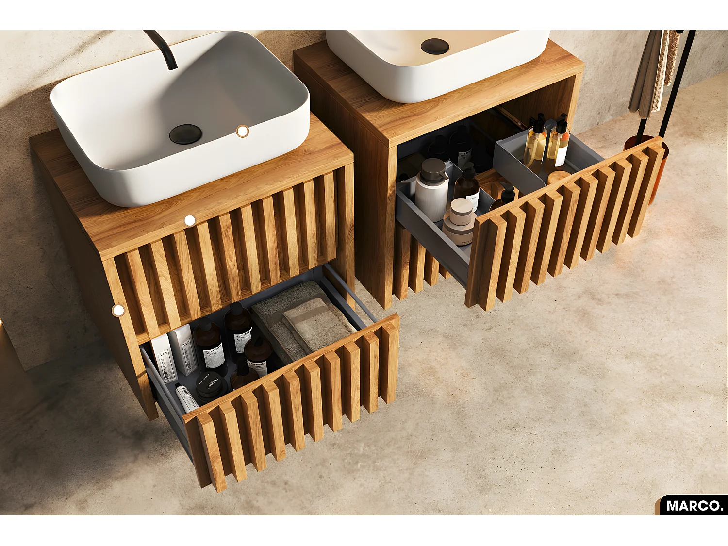 Ensemble meuble sous vasque avec vasque à poser - Siphon OFFERT | MARCO | OAK | 60 x 56 x 45 cm