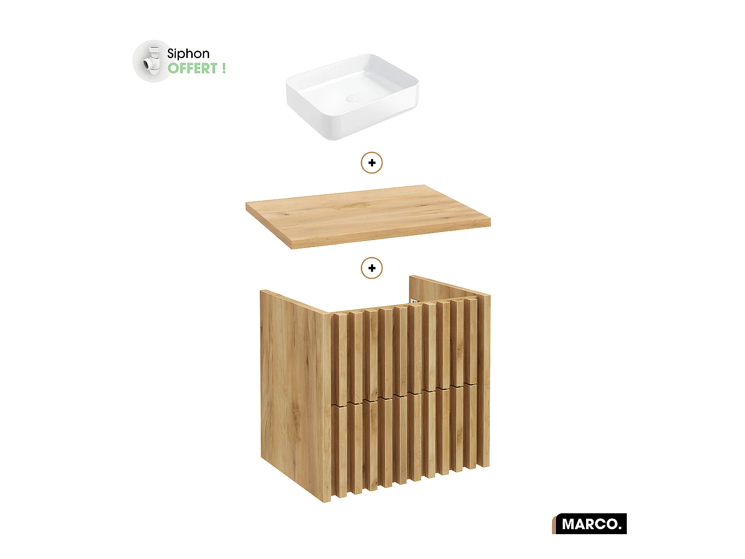 Ensemble meuble sous vasque avec vasque à poser - Siphon OFFERT | MARCO | OAK | 60 x 56 x 45 cm