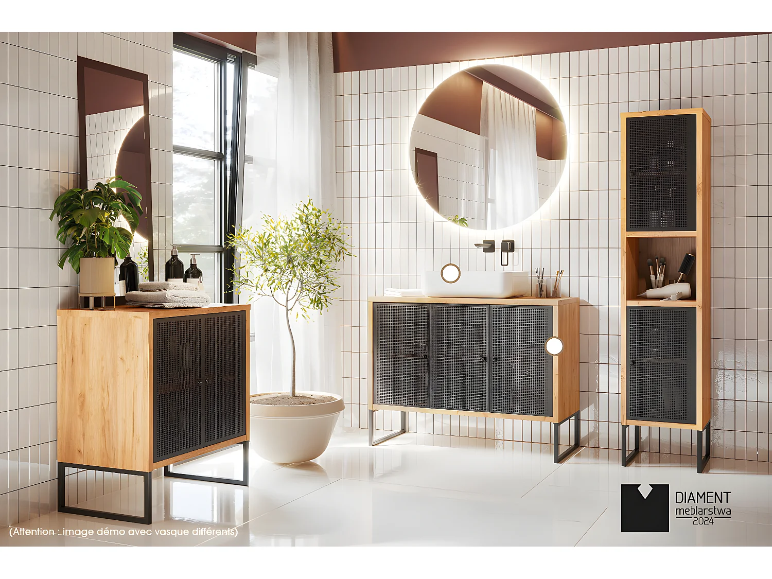 Ensemble meuble sous vasque avec vasque à poser - Siphon OFFERT | NOMAD | OAK | 102 x 80 x 43 cm