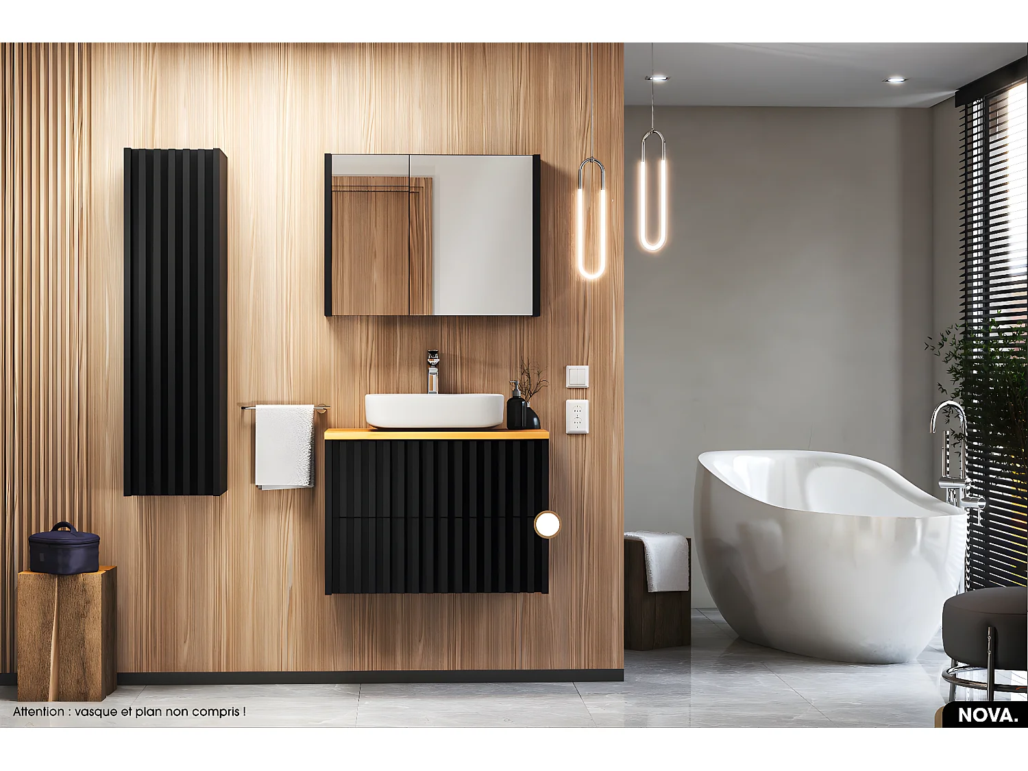 Meuble sous vasque - version tiroirs | NOVA | NOIR | 80 x 56 x 45 cm