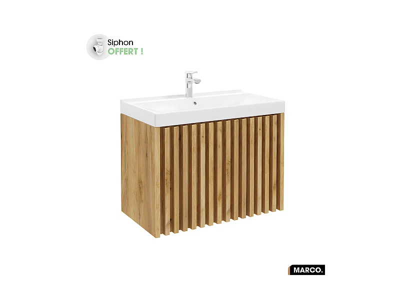 Ensemble meuble sous vasque avec vasque à encastrer - Siphon OFFERT | MARCO | Oak | 80 x 56 x 45 cm