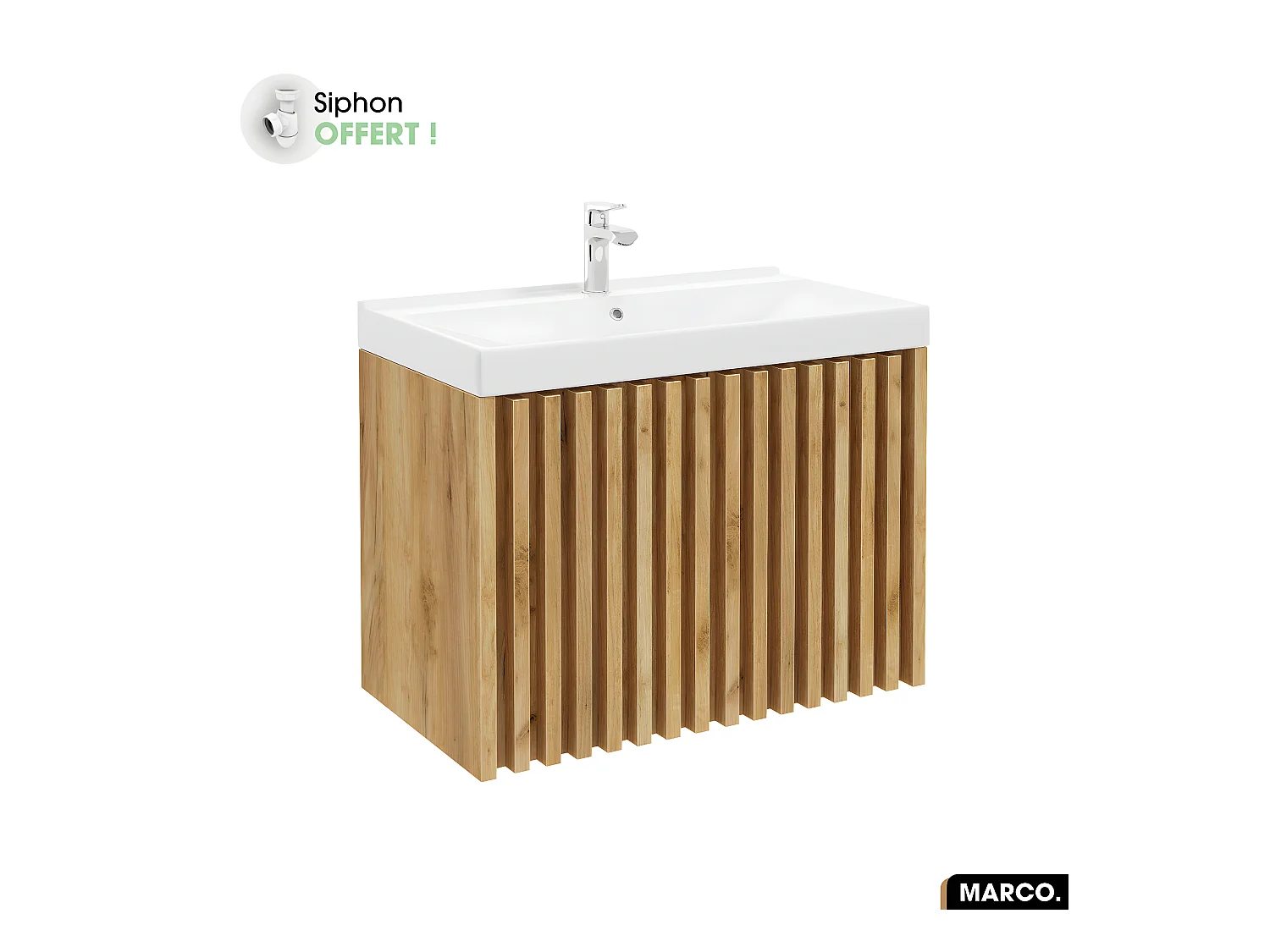 Ensemble meuble sous vasque avec vasque à encastrer - Siphon OFFERT | MARCO | Oak | 80 x 56 x 45 cm