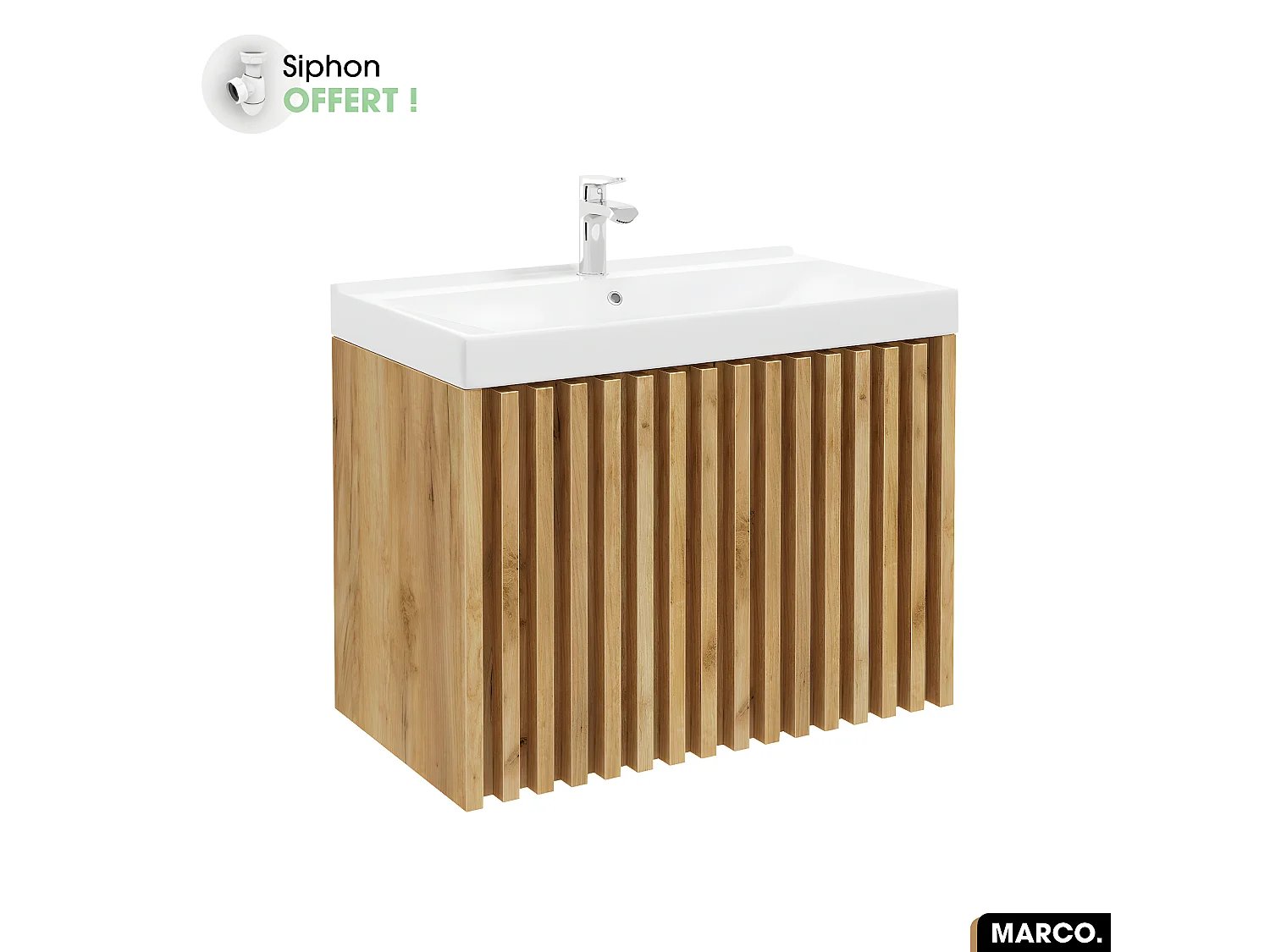 Ensemble meuble sous vasque avec vasque à encastrer - Siphon OFFERT | MARCO | Oak | 80 x 56 x 45 cm