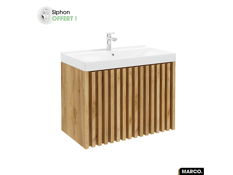 Ensemble meuble sous vasque avec vasque à encastrer - Siphon OFFERT | MARCO | Oak | 80 x 56 x 45 cm