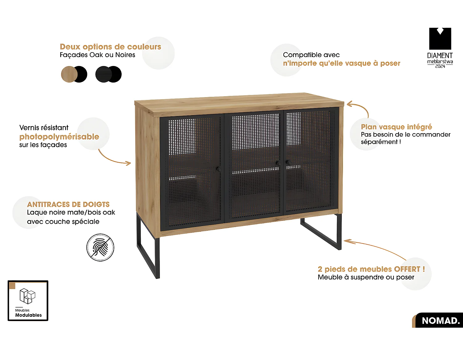Meuble sous vasque | NOMAD | OAK | 102 x 80 x 43 cm