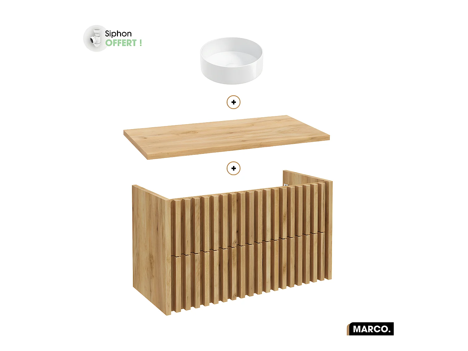 Ensemble meuble sous vasque avec vasque à poser - Siphon OFFERT | MARCO | OAK | 100 x 56 x 45 cm