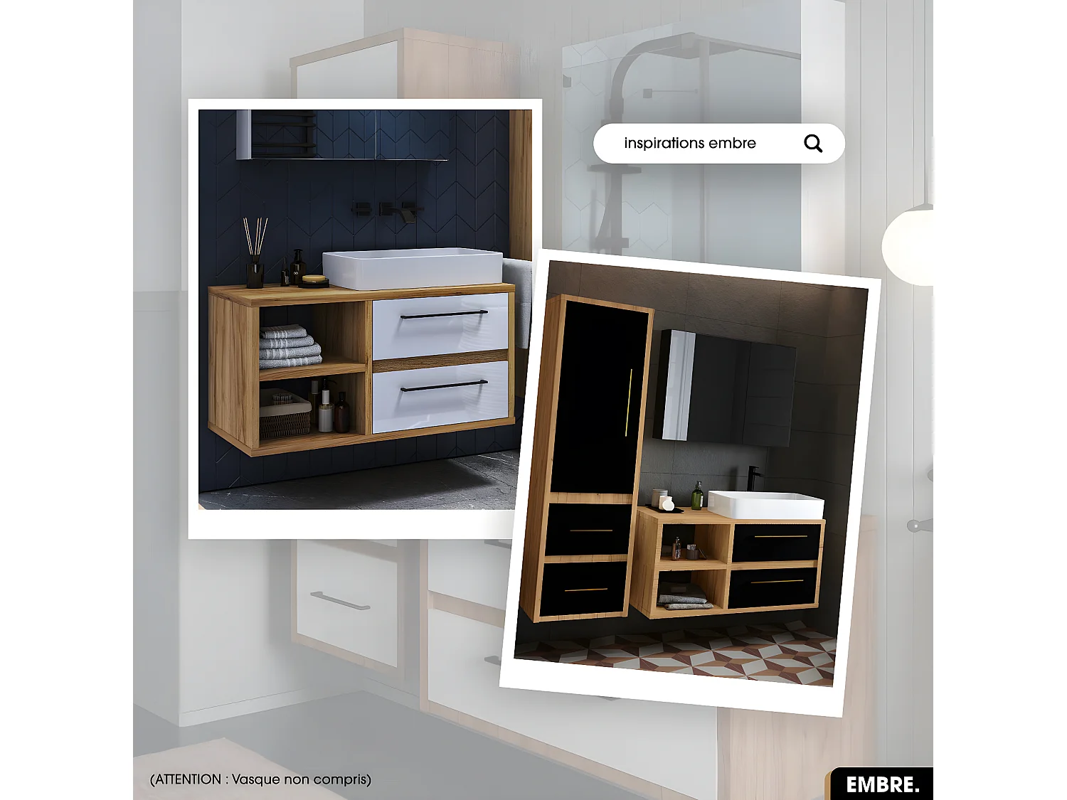 Meuble sous vasque | EMBRE | Noir | 100 x 50 x 45 cm