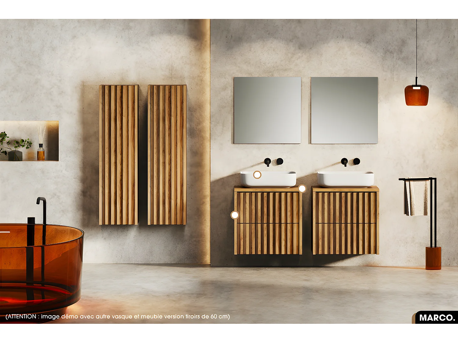 Ensemble meuble sous vasque avec vasque à poser - Siphon OFFERT | MARCO | OAK | 80 x 56 x 45 cm