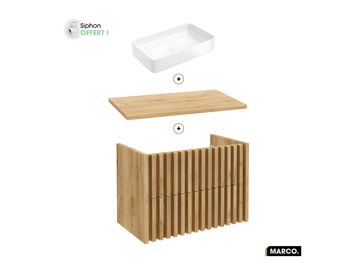 Ensemble meuble sous vasque avec vasque à poser - Siphon OFFERT | MARCO | OAK | 80 x 56 x 45 cm