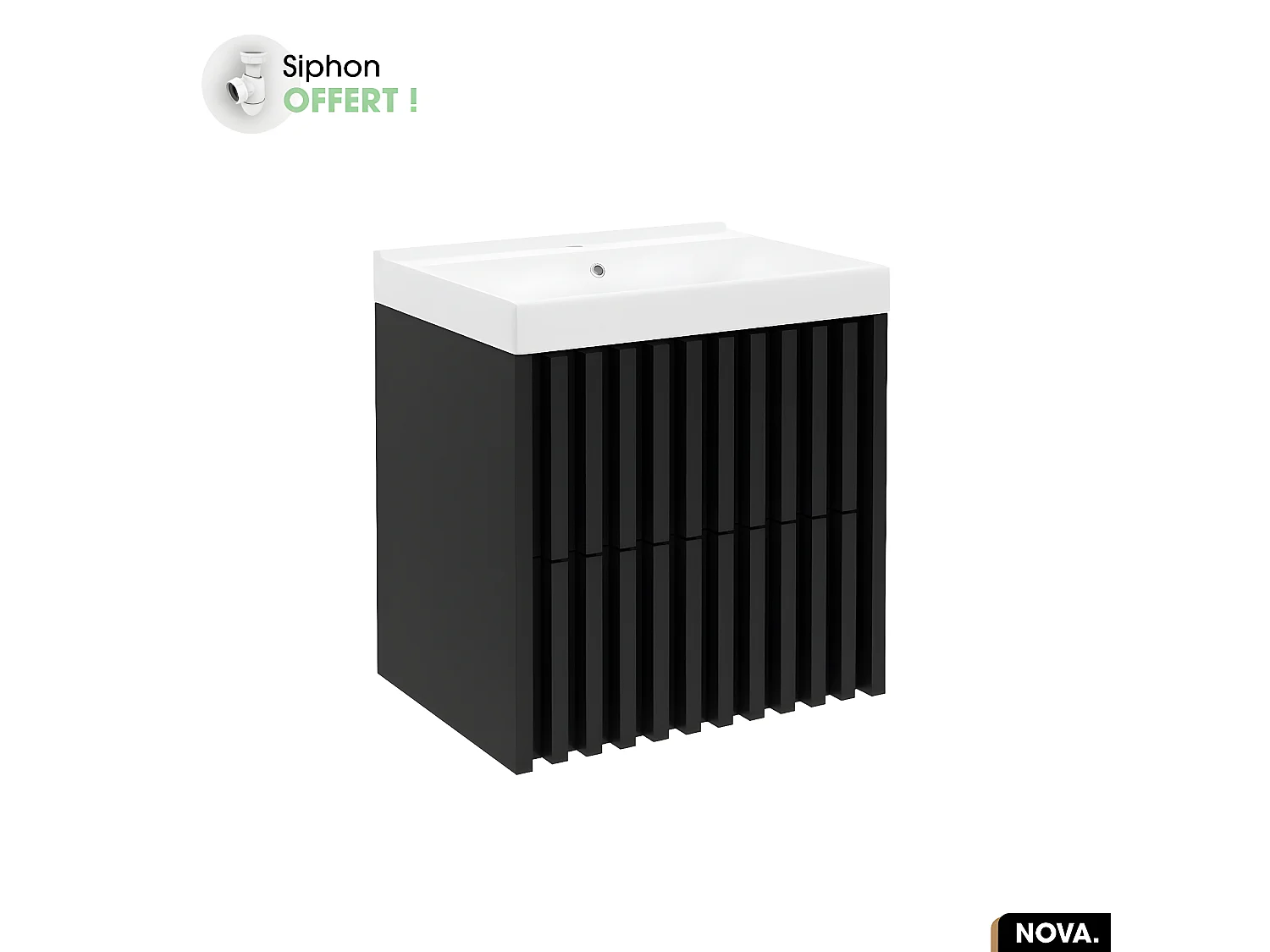 Ensemble meuble sous vasque avec vasque à encastrer - Siphon OFFERT | NOVA | Noir | 60 x 56 x 45 cm