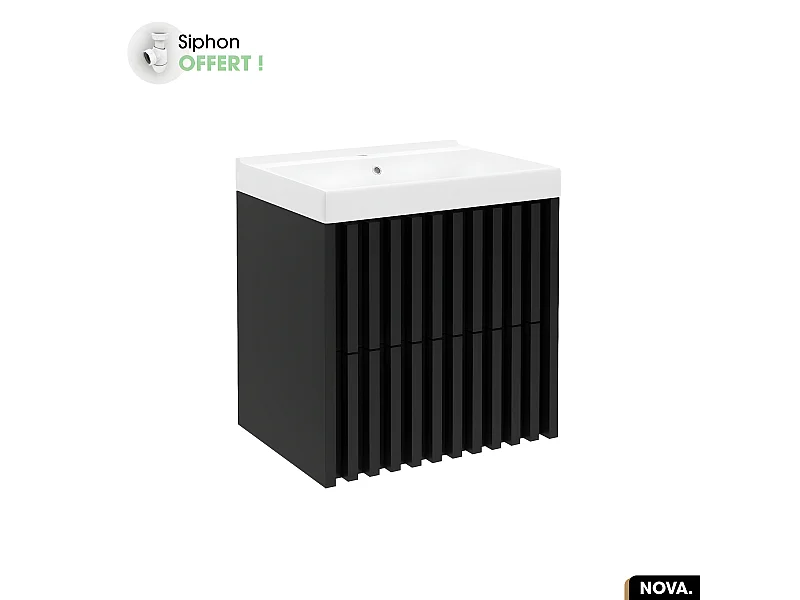 Ensemble meuble sous vasque avec vasque à encastrer - Siphon OFFERT | NOVA | Noir | 60 x 56 x 45 cm