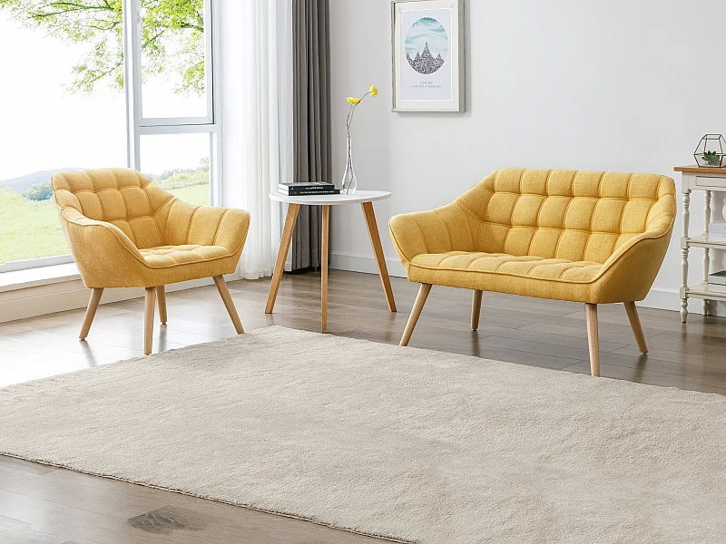 Sofa 2-Sitzer & Sessel - Stoff - Senfgelb - CASERTA