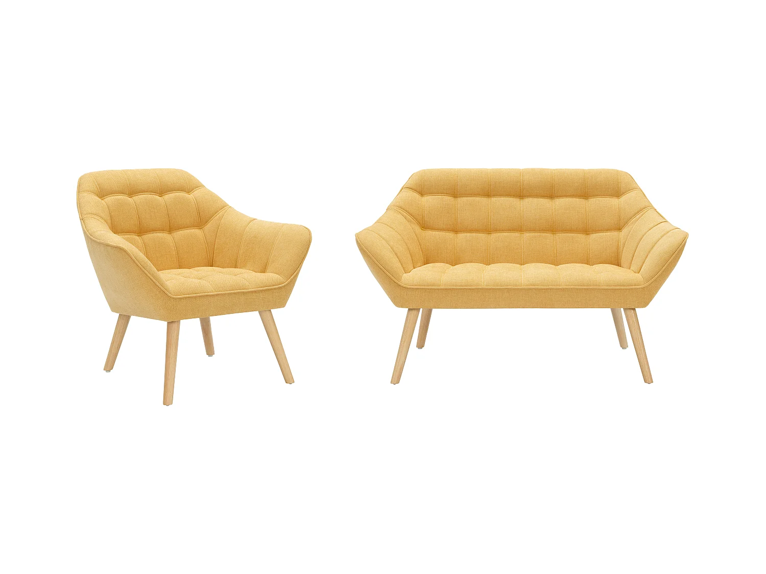 Canapé 2 places et fauteuil en tissu jaune moutarde CASERTA