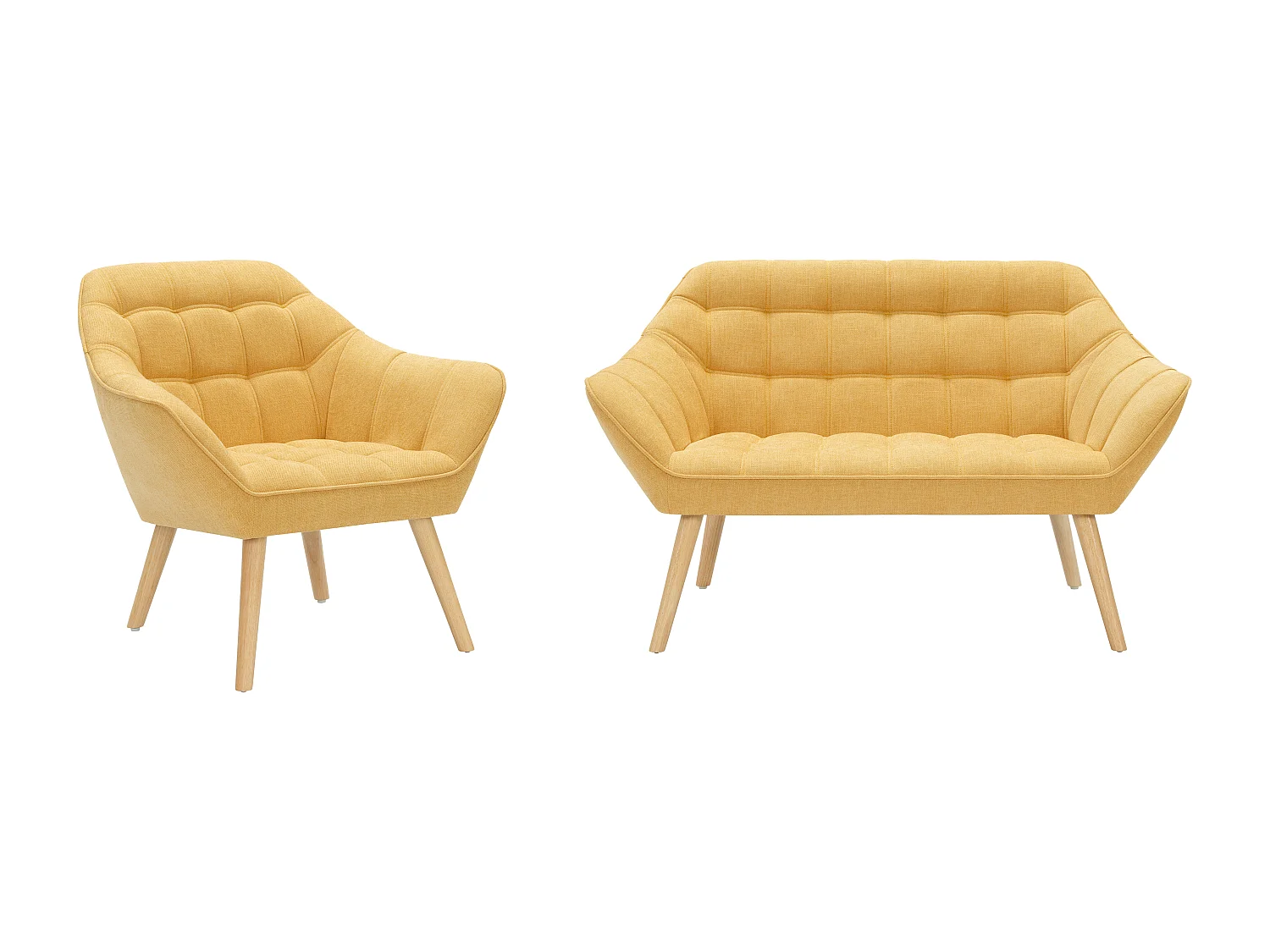 Canapé 2 places et fauteuil en tissu jaune moutarde CASERTA