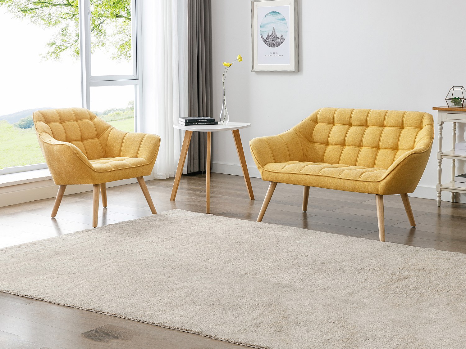 Vente-unique Sofa 2-Sitzer & Sessel - Stoff - Senfgelb - Caserta