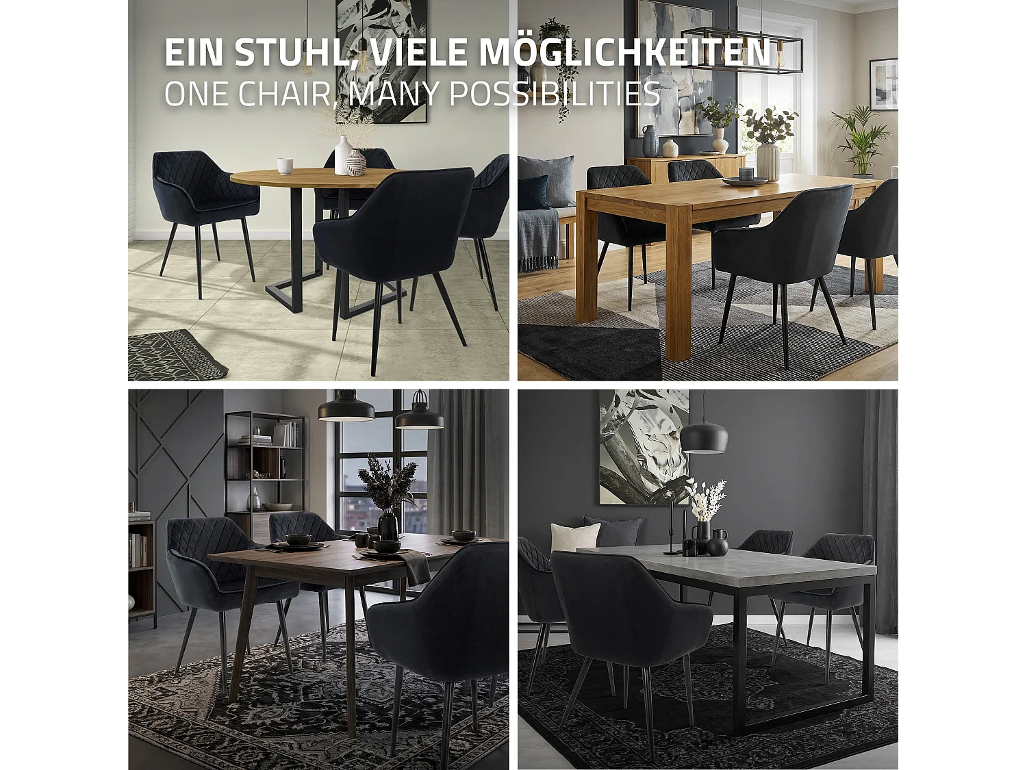 Lot de 6 chaises de salle à manger noir dossier et accoudoirs ergonomiques revêtement en velours respirant pieds noir en acier design moderne
