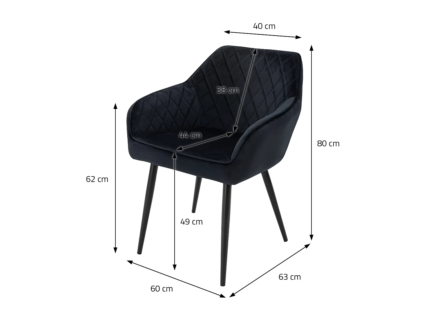 Lot de 6 chaises de salle à manger noir dossier et accoudoirs ergonomiques revêtement en velours respirant pieds noir en acier design moderne