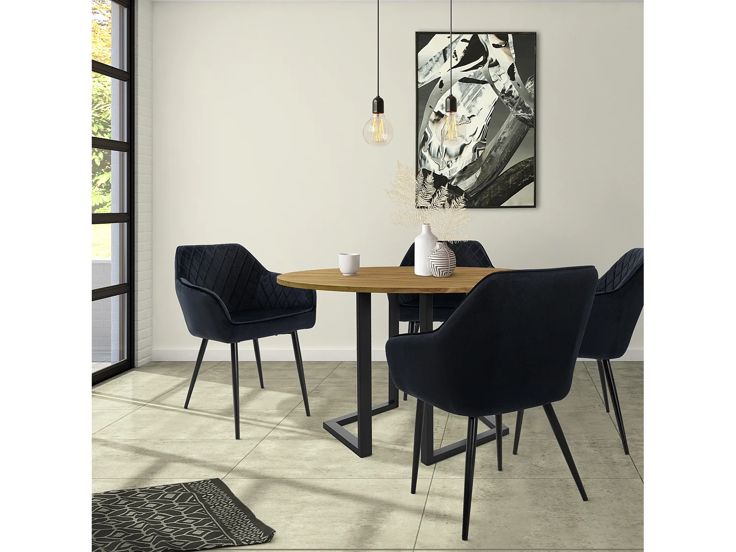 Lot de 6 chaises de salle à manger noir dossier et accoudoirs ergonomiques revêtement en velours respirant pieds noir en acier design moderne