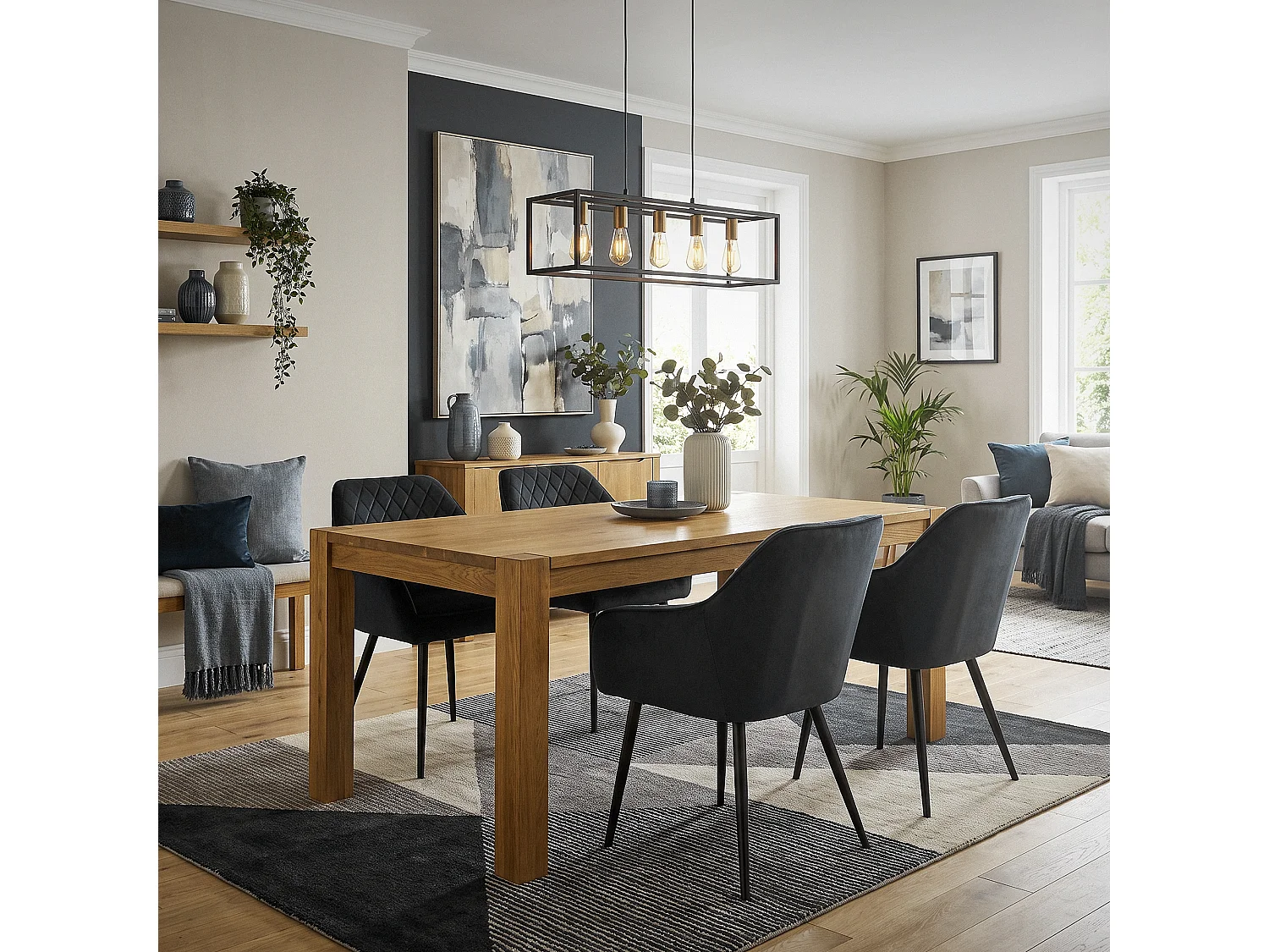 Lot de 6 chaises de salle à manger noir dossier et accoudoirs ergonomiques revêtement en velours respirant pieds noir en acier design moderne