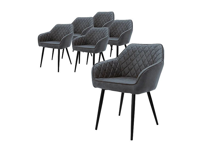 Lot 6x chaises de salle à manger fauteuils salon matériau synthétique anthracite