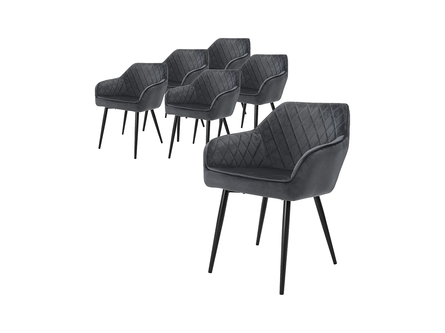 Lot 6x chaises de salle à manger rembourré en velours fauteuils salon anthracite