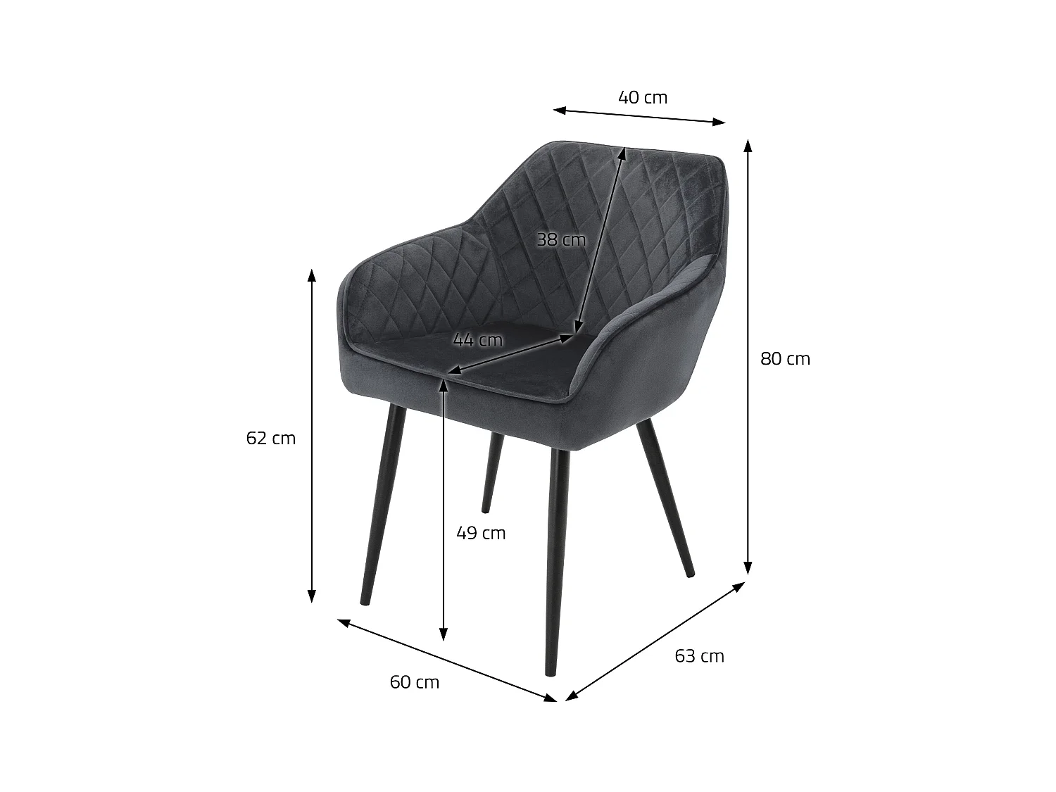 Lot 6x chaises de salle à manger rembourré en velours fauteuils salon anthracite