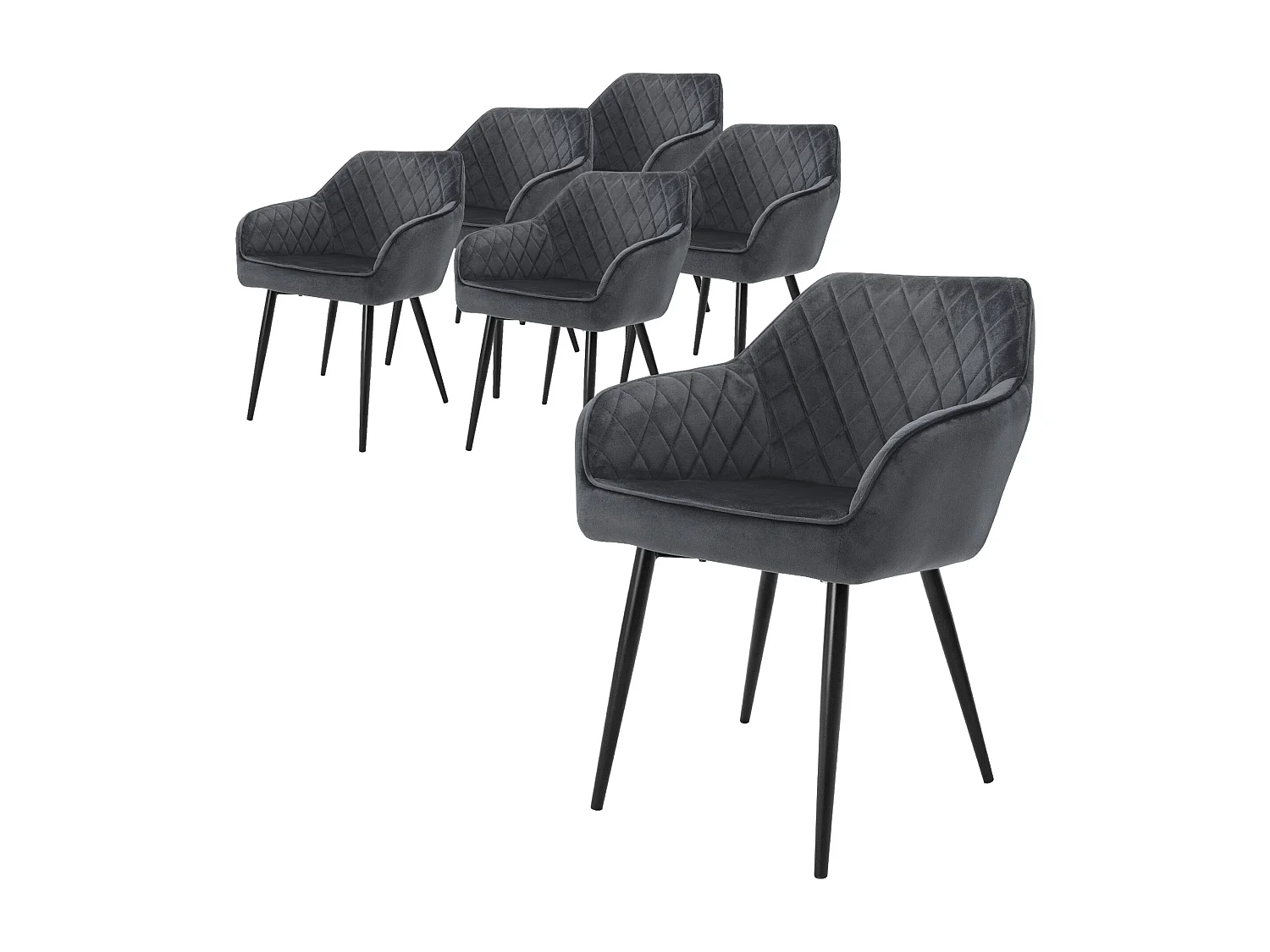 Lot 6x chaises de salle à manger rembourré en velours fauteuils salon anthracite