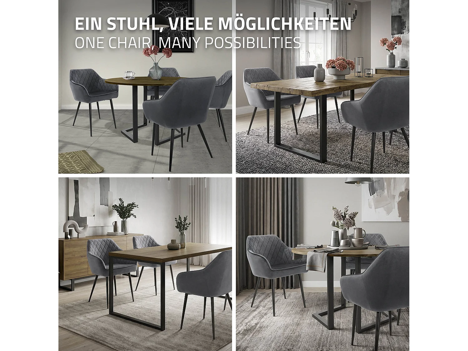 Lot de 6 chaises de salle à manger anthracite dossier et accoudoirs ergonomiques revêtement en velours respirant pieds noir en acier design moderne