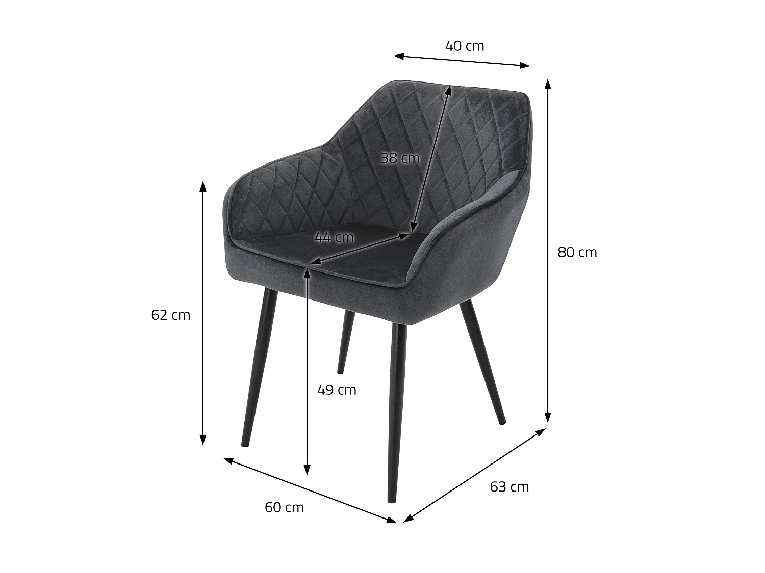 Lot de 6 chaises de salle à manger anthracite dossier et accoudoirs ergonomiques revêtement en velours respirant pieds noir en acier design moderne