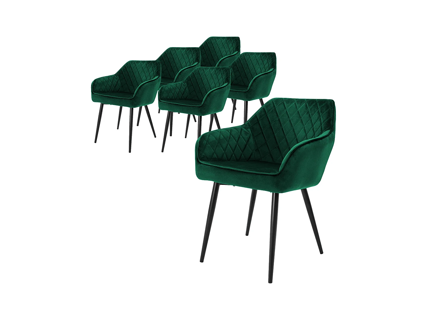 Lot de 6x chaises de salle à manger rembourré en velours fauteuils salon vert