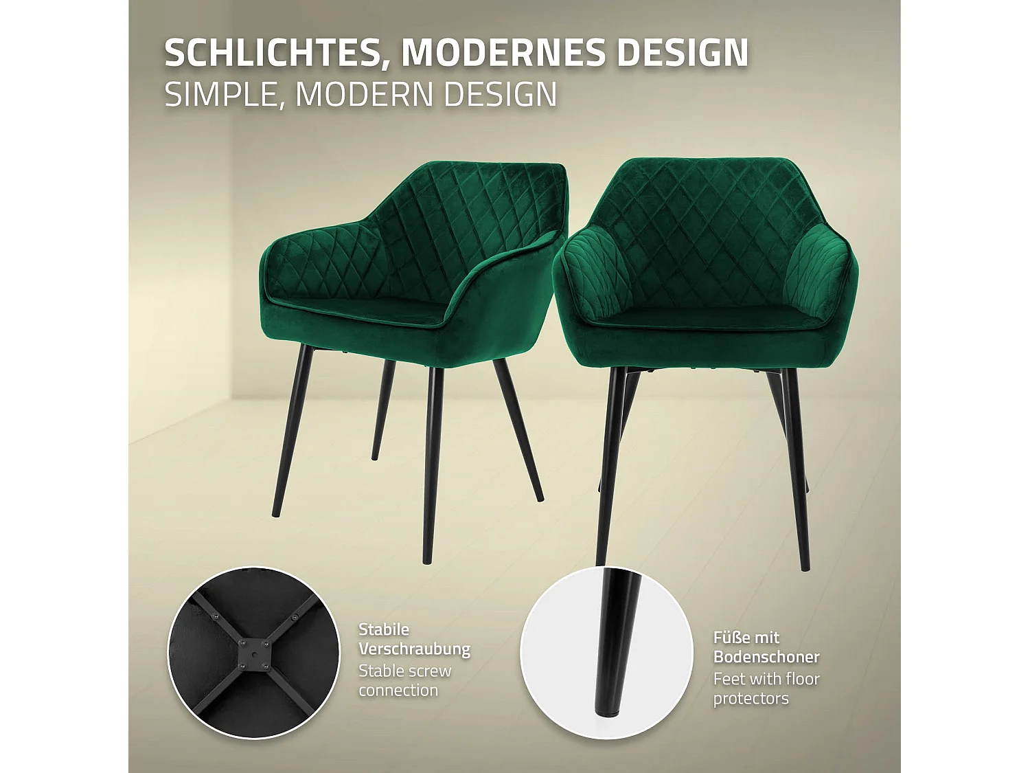 ML-Design 6x Sillas de comedor color verde oscuro en tapizado de terciopelo sillones con respaldo alto asientos modernos con patas de metal negro