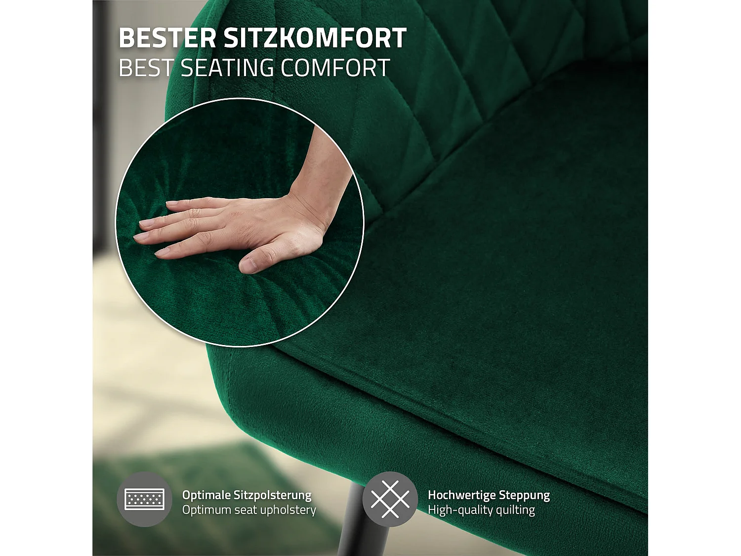 ML-Design 6x Sillas de comedor color verde oscuro en tapizado de terciopelo sillones con respaldo alto asientos modernos con patas de metal negro