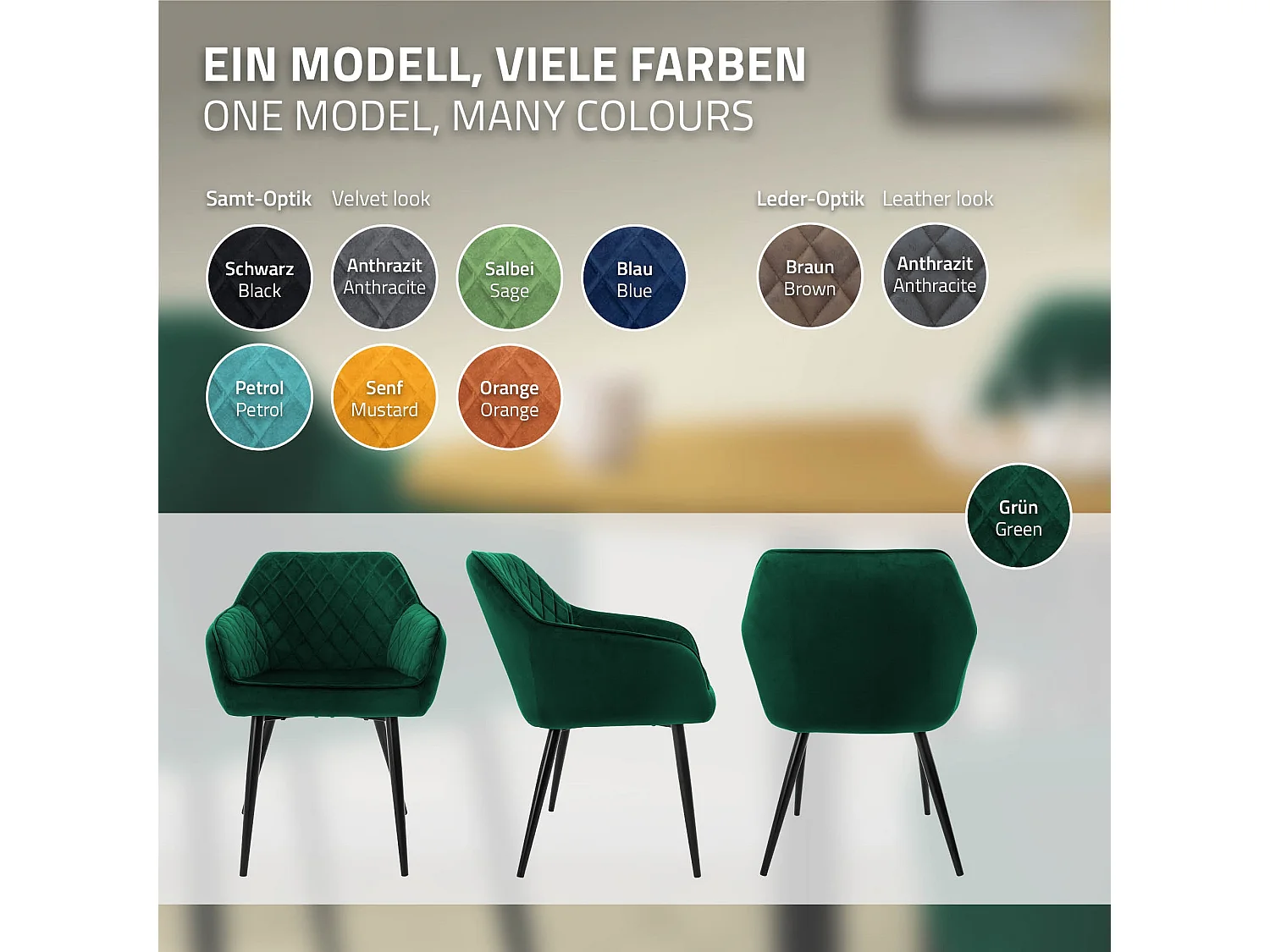 ML-Design 6x Sillas de comedor color verde oscuro en tapizado de terciopelo sillones con respaldo alto asientos modernos con patas de metal negro