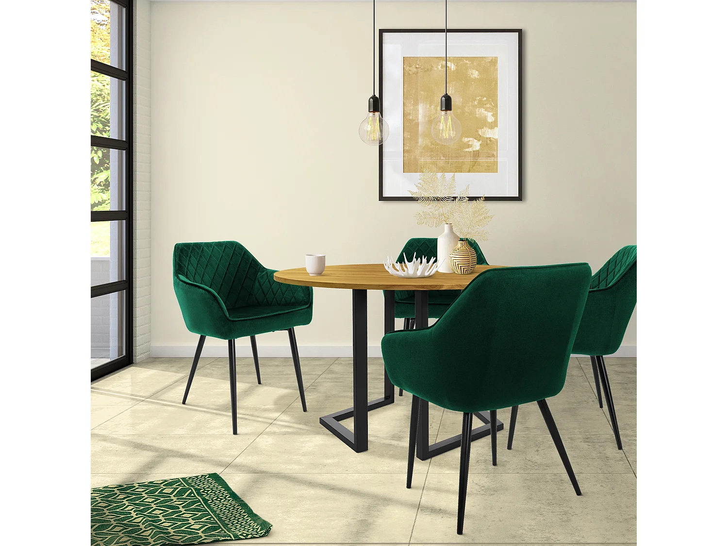 ML-Design 6x Sillas de comedor color verde oscuro en tapizado de terciopelo sillones con respaldo alto asientos modernos con patas de metal negro