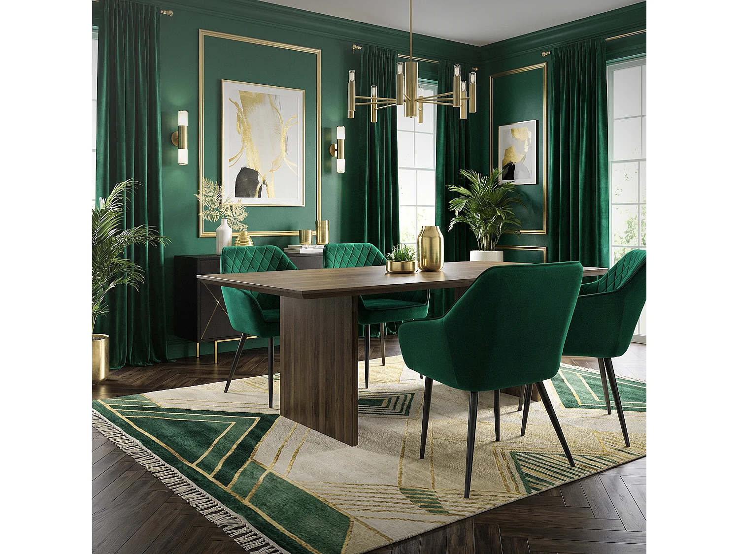 ML-Design 6x Sillas de comedor color verde oscuro en tapizado de terciopelo sillones con respaldo alto asientos modernos con patas de metal negro