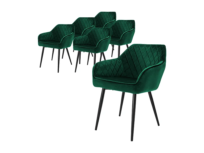 Lot de 6x chaises de salle à manger rembourré en velours fauteuils salon vert
