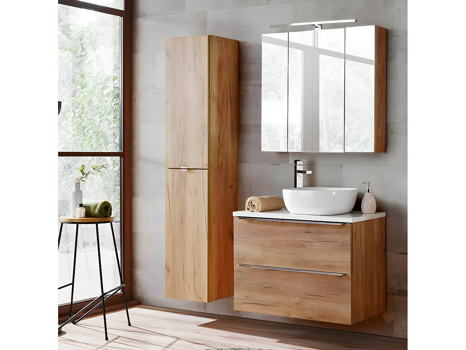 Meuble sous-vasque 80cm plan de toilette April Bois et Blanc