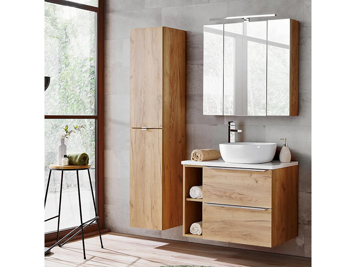 Meuble sous-vasque 80cm 2 niches April Bois et Blanc