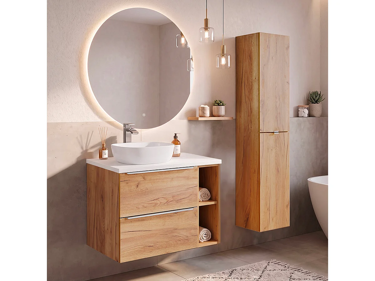 Meuble sous-vasque 80cm 2 niches April Bois et Blanc