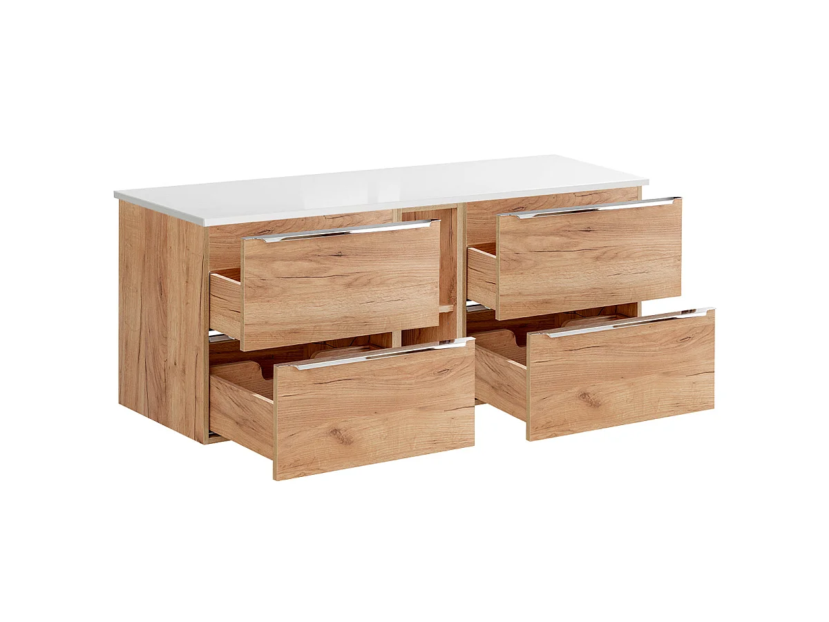 Meuble sous-vasque 140cm 2 niches April Bois et Blanc