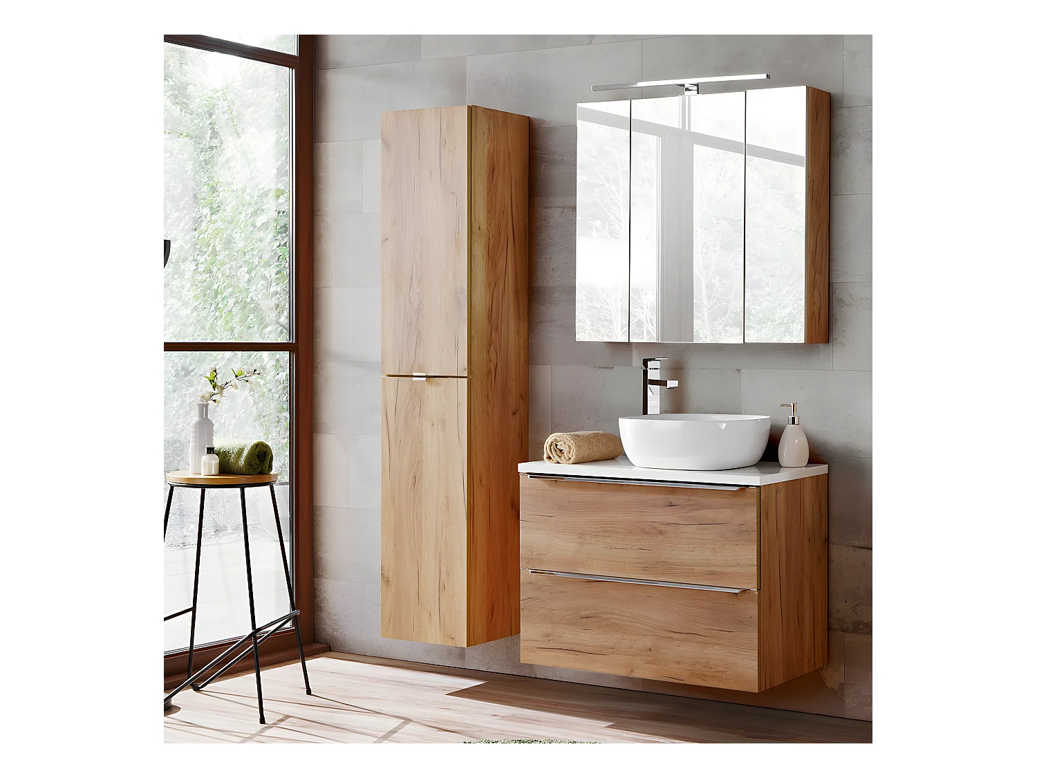 Meuble sous-vasque 60cm plan de toilette April Bois et Blanc