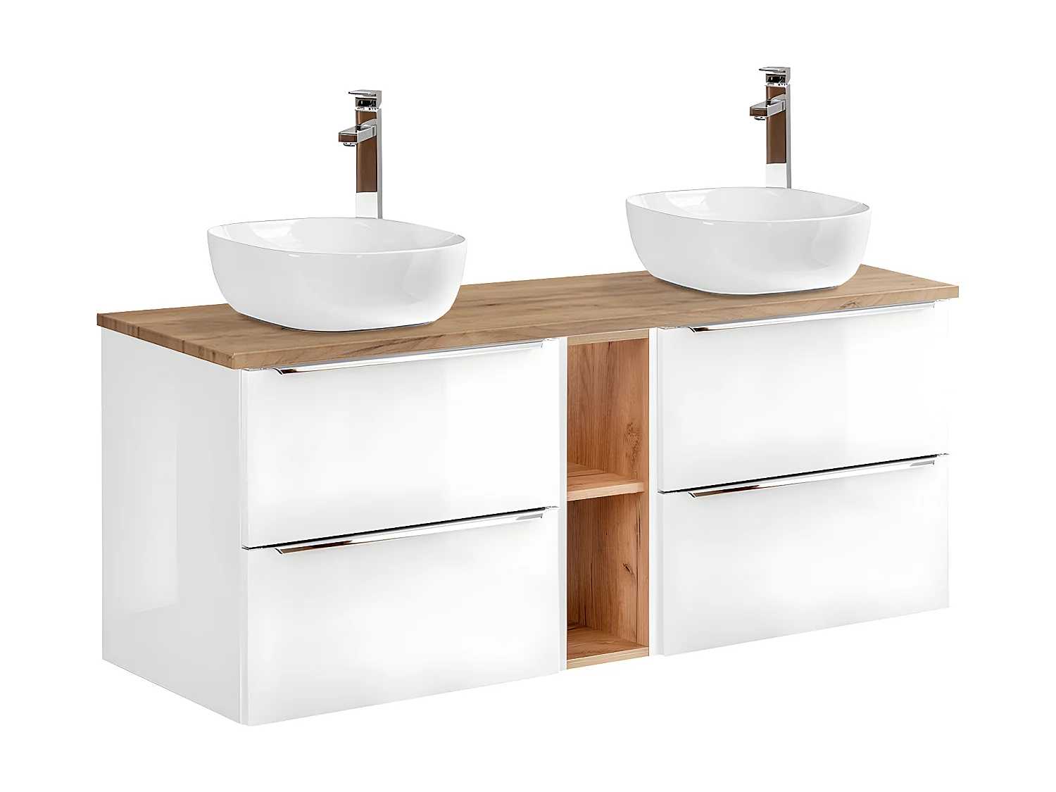 Meuble double vasque 140cm 2 niches April Blanc et Bois