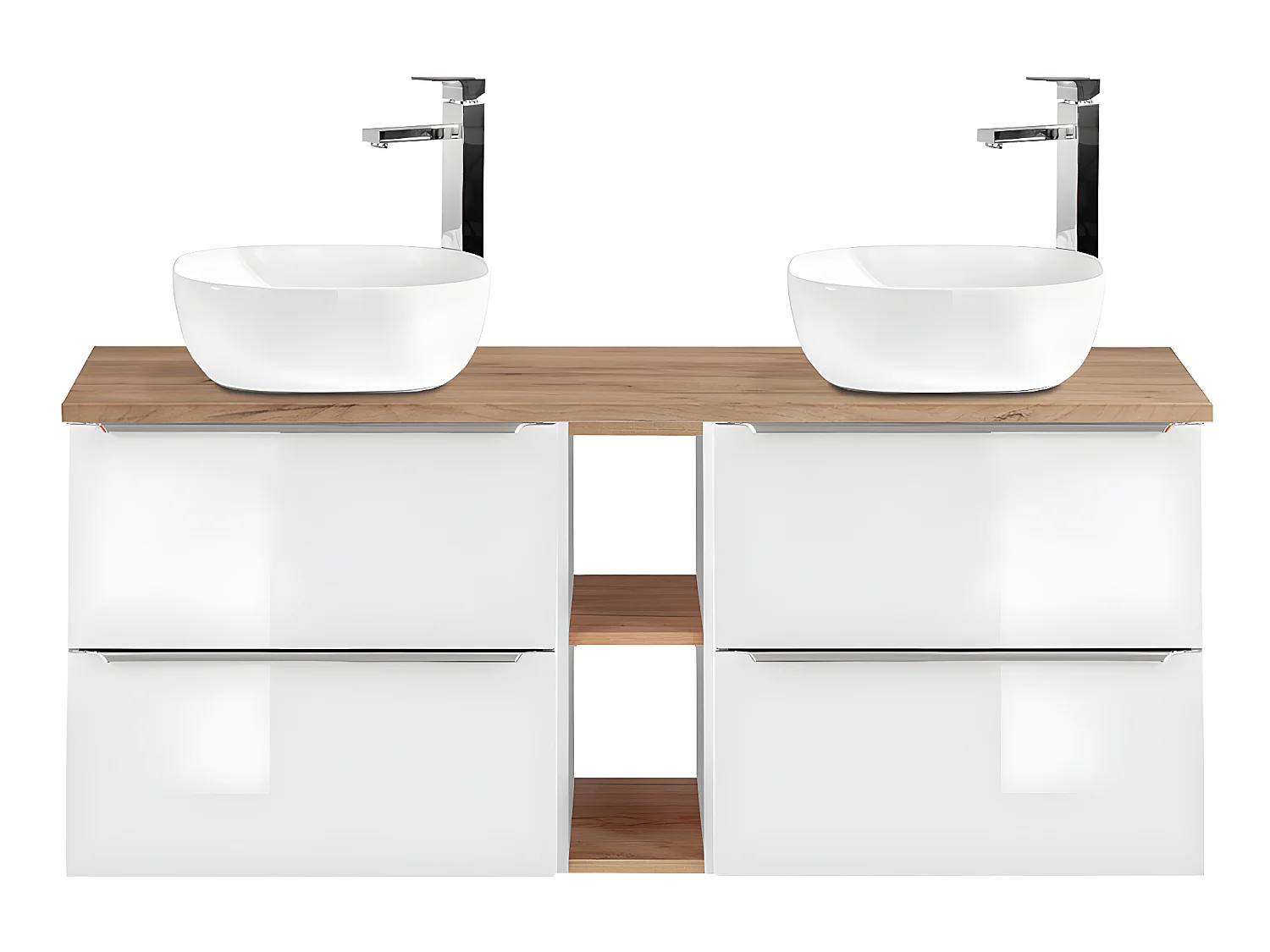 Mueble lavabo doble 140 cm 2 nichos April Blanco y Madera