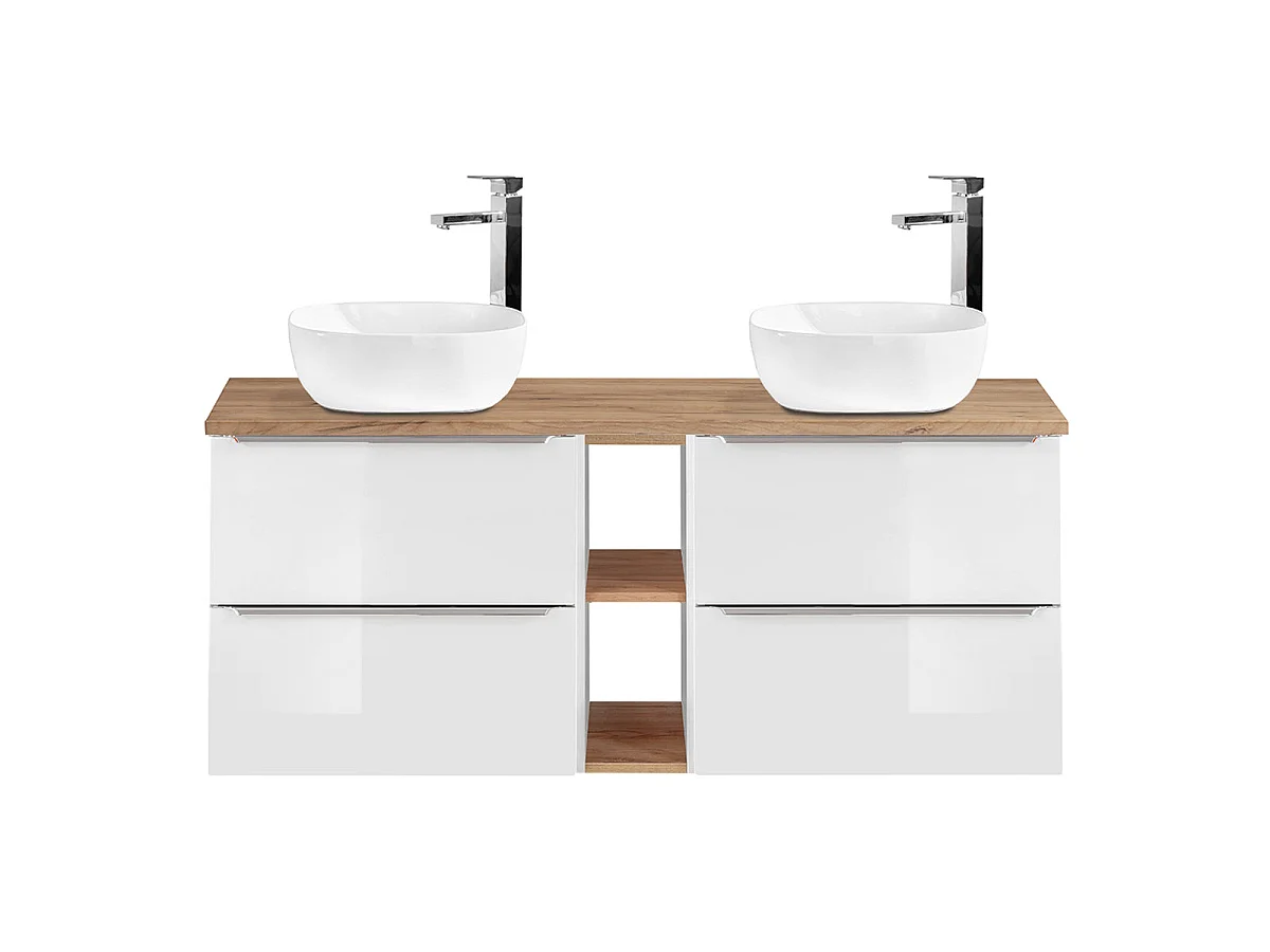 Double basin unit 140cm 2 niches April White and Wood