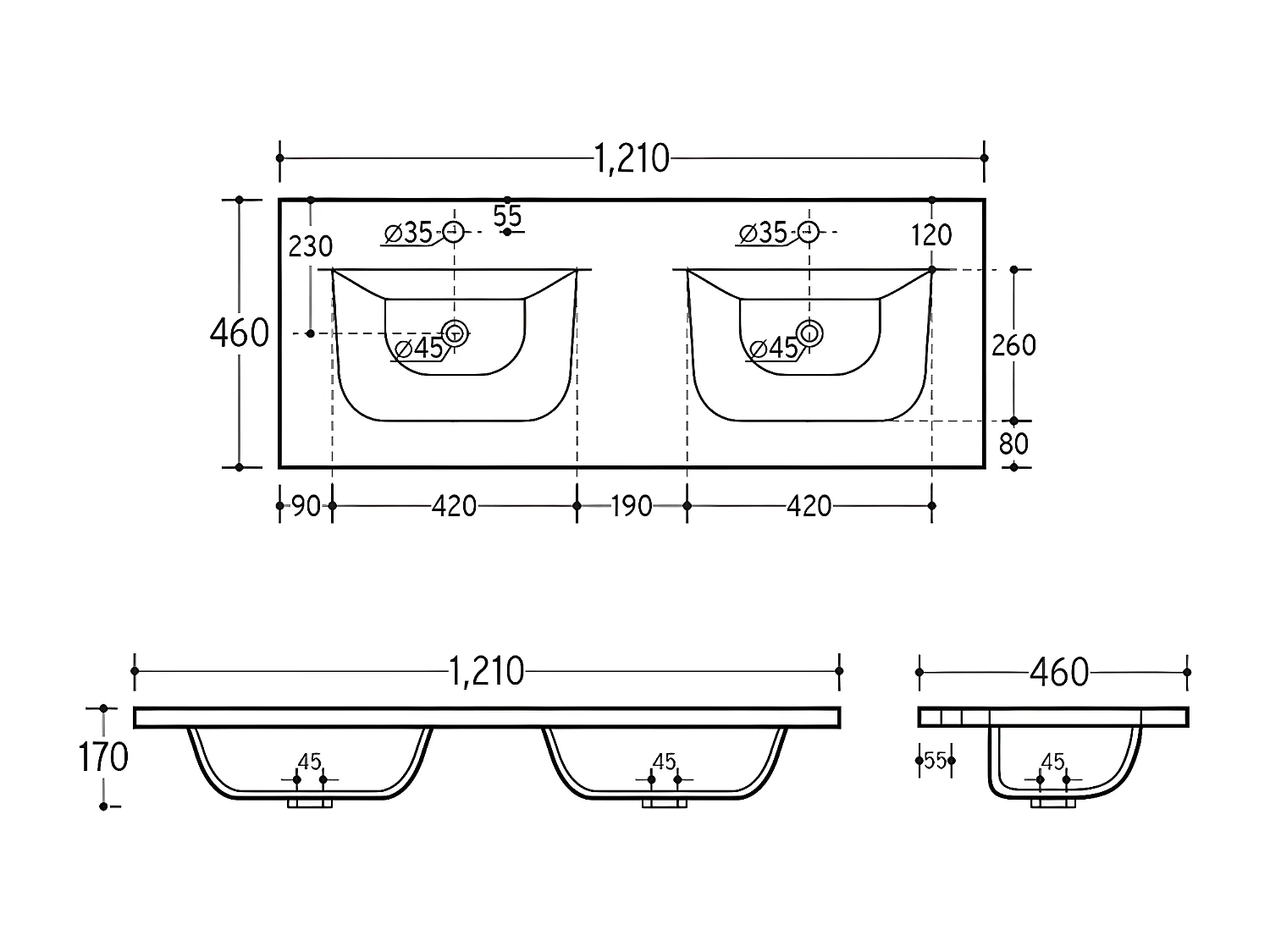 Mueble suspendido doble lavabo 120cm Adriel Blanco